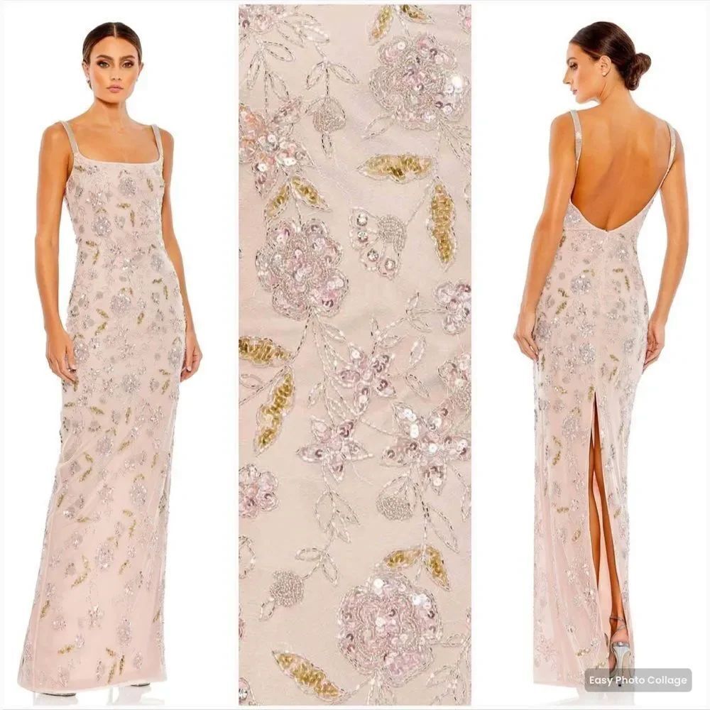 NWT Mac Duggal Hand Beaded Floral Gown Dress Rose 10808